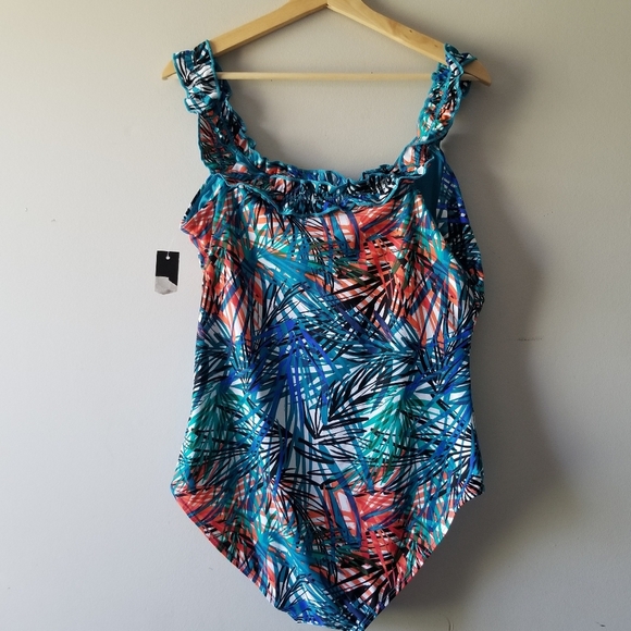 Nicole Miller Studio Paradise Tropical Print One Piece Swimsuit 2X - Picture 2 of 8